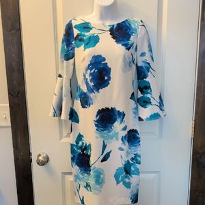 Calvin Klein Blue Floral Long Sleeve Dress